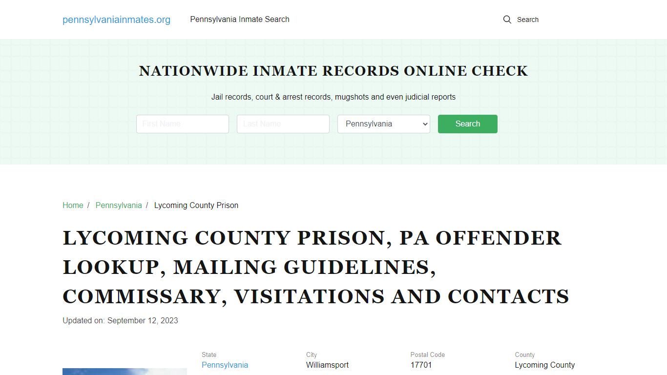 Lycoming County Prison, PA: Inmate Search Options, Visitations, Contacts